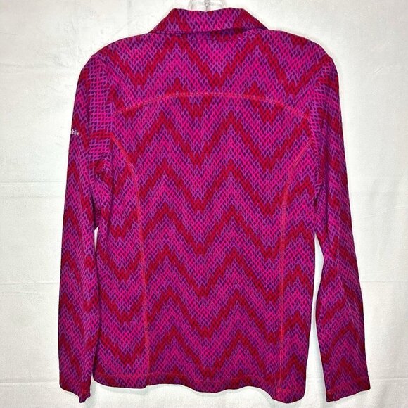 COLUMBIA Fleece 1/4 Zip Diamond Print Pullover Size M Pink Red Purple - Picture 4 of 6